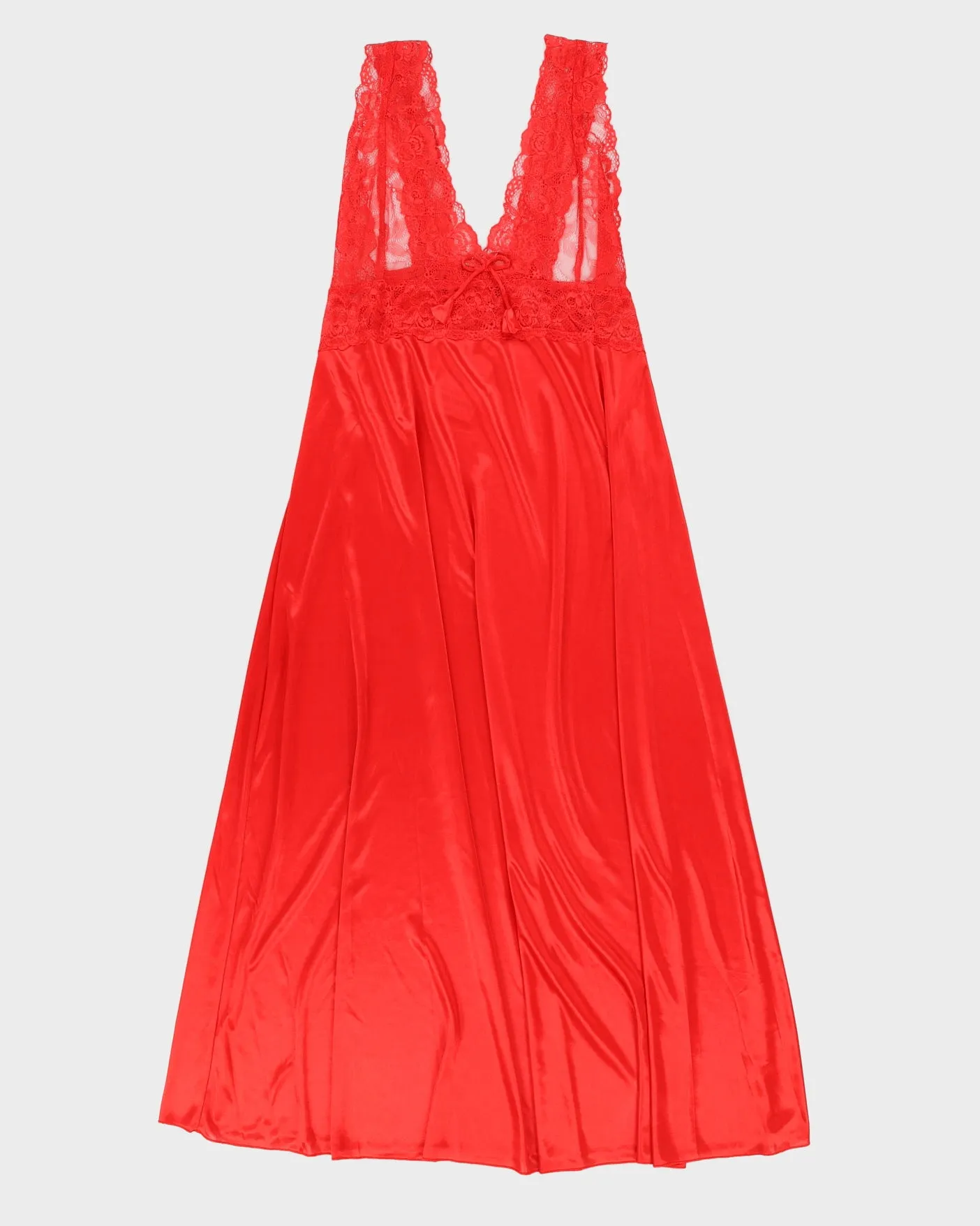 00s Red Lace Detailed Slip Dress - M