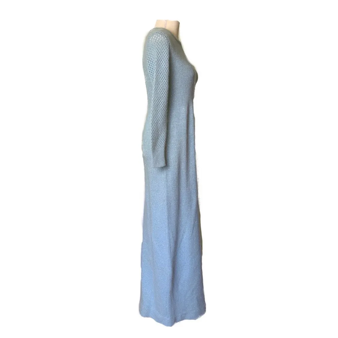 1970s Blue Sweater Maxi Dress by Saks Fifth Avenue. Wool and Mohair Knit. Sustainable Clothing.