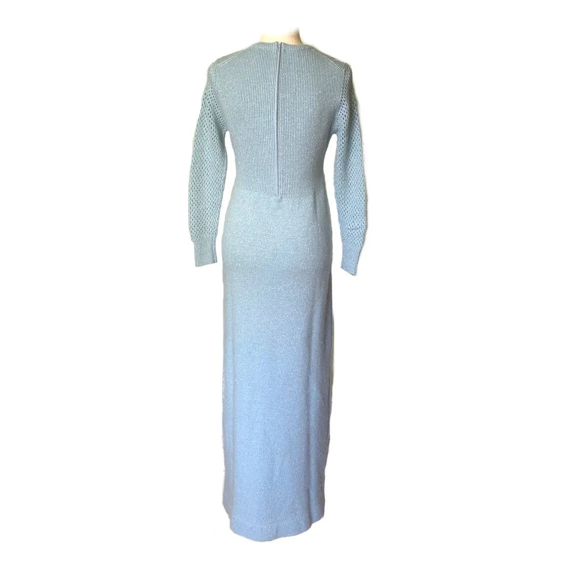 1970s Blue Sweater Maxi Dress by Saks Fifth Avenue. Wool and Mohair Knit. Sustainable Clothing.