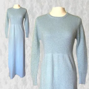 1970s Blue Sweater Maxi Dress by Saks Fifth Avenue. Wool and Mohair Knit. Sustainable Clothing.