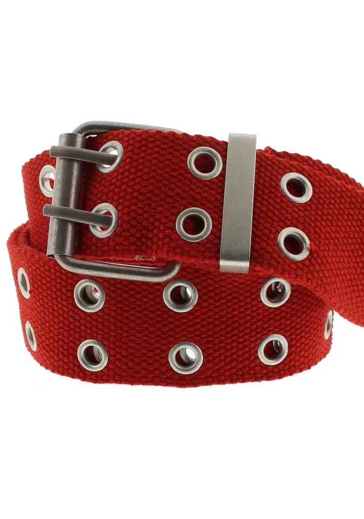 2-Row Eyelets Red Canvas Webbing Belt - Carter