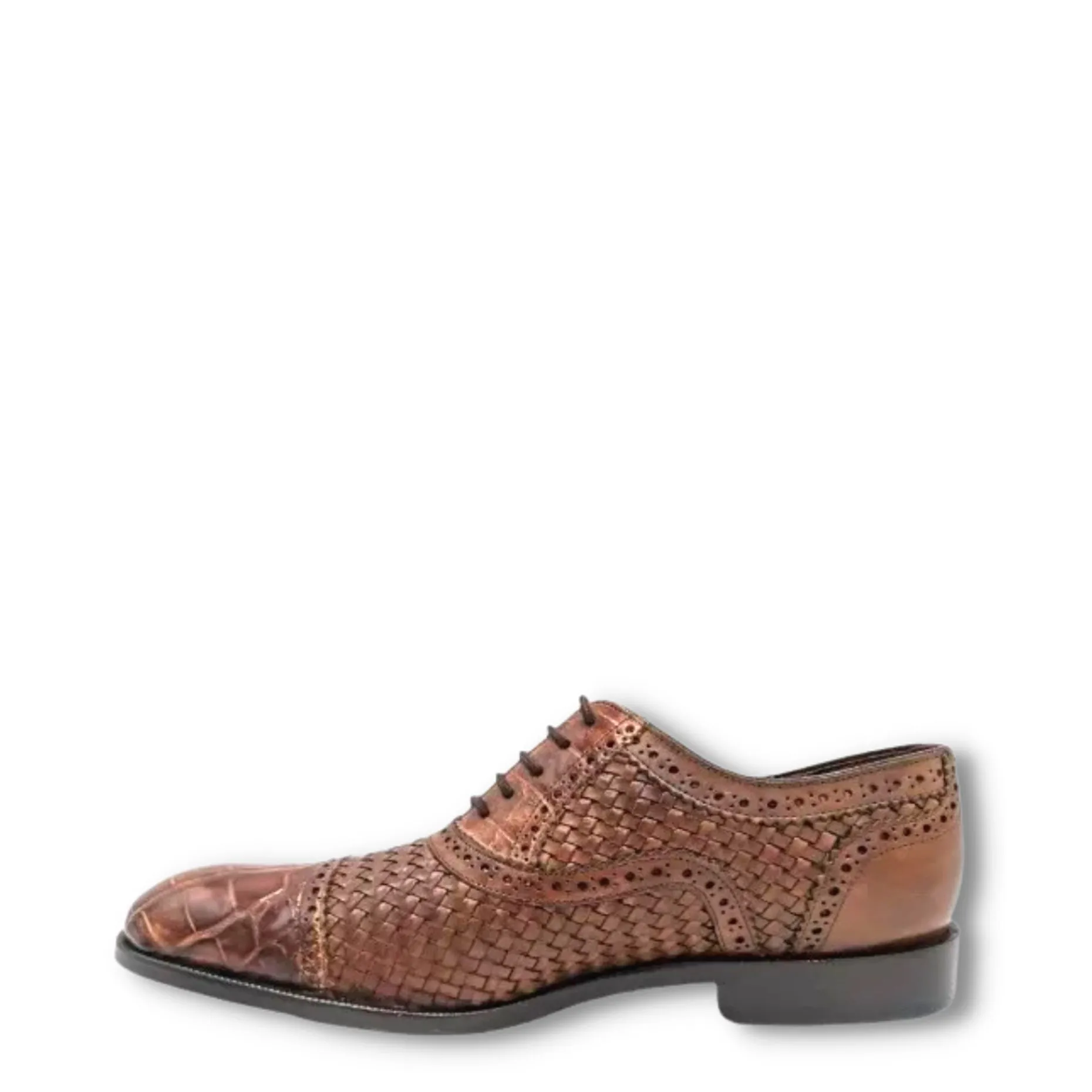 28FLPUE - Cuadra brown dress alligator woven oxford cap toe shoes for men