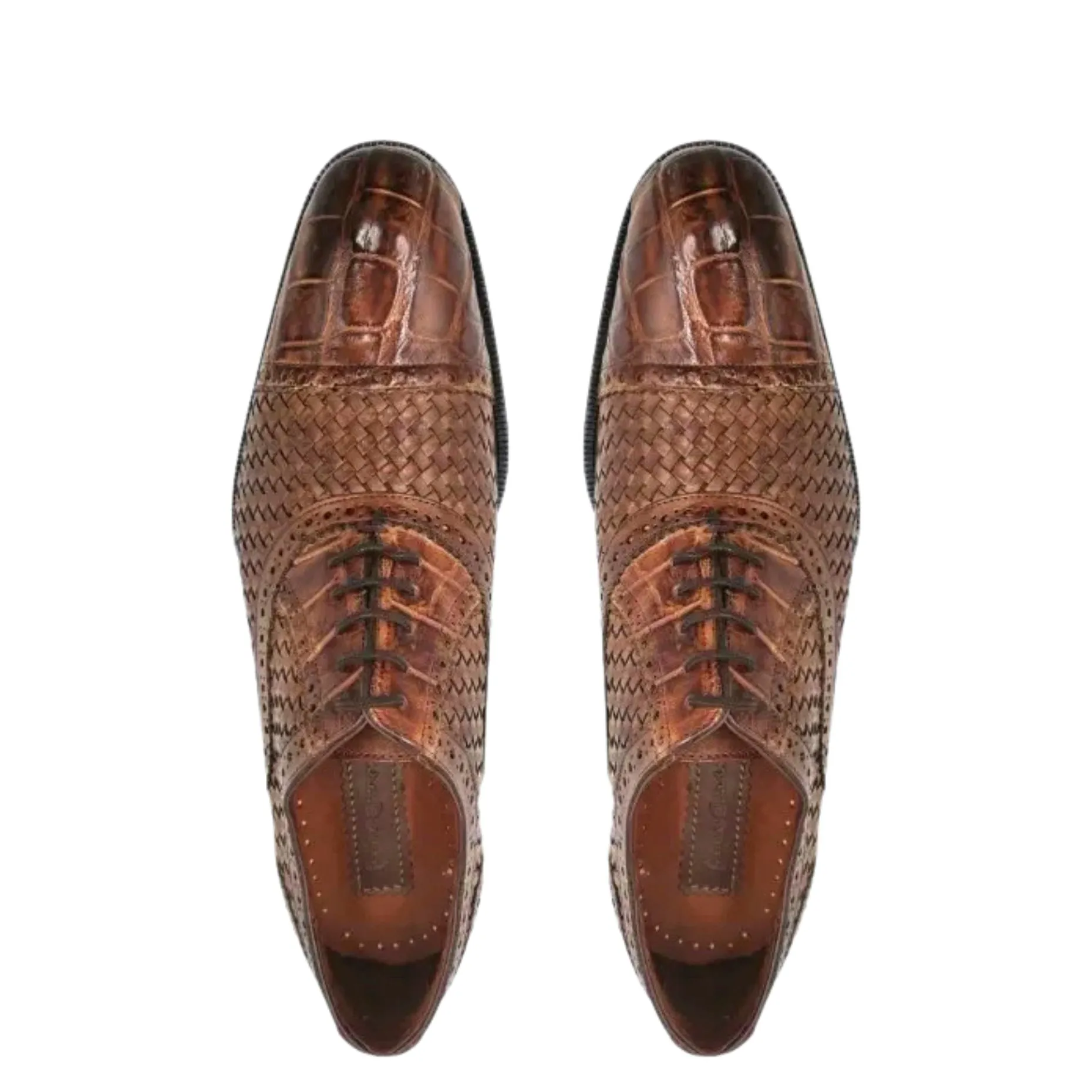 28FLPUE - Cuadra brown dress alligator woven oxford cap toe shoes for men