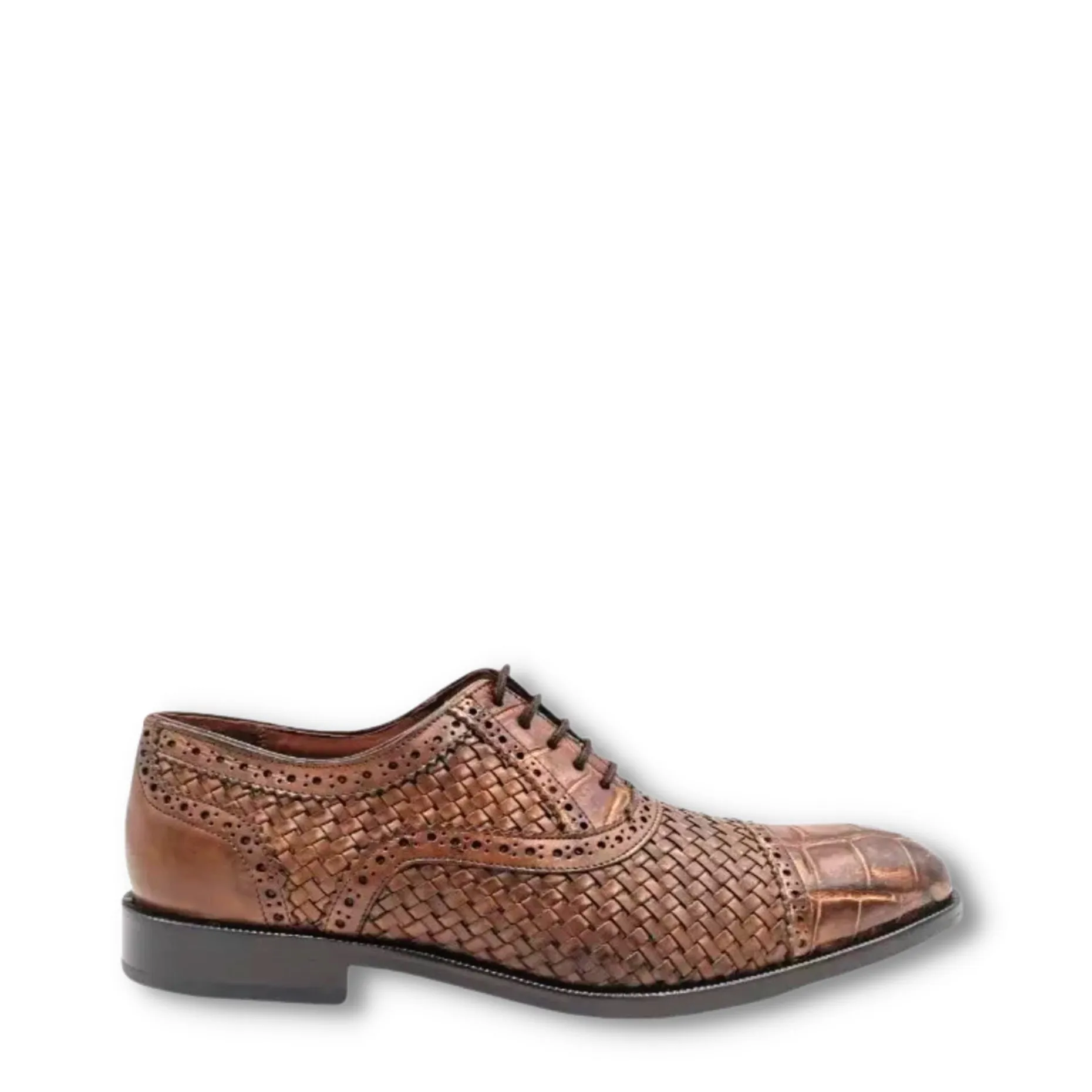 28FLPUE - Cuadra brown dress alligator woven oxford cap toe shoes for men