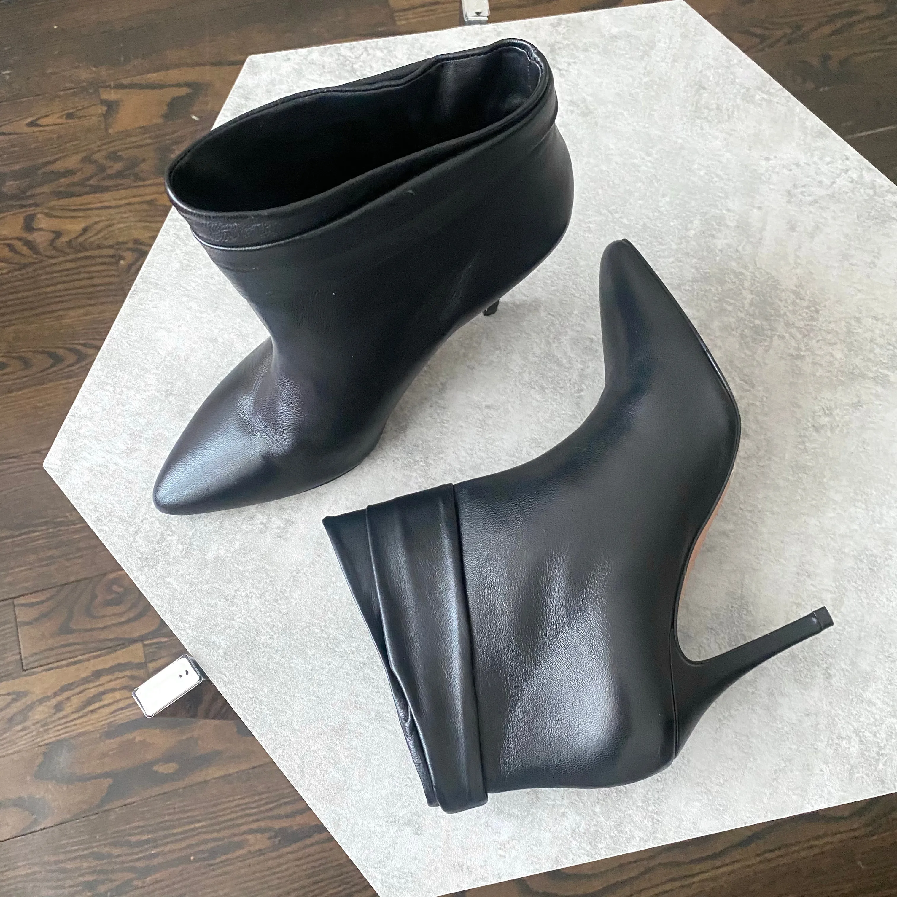 BASH Black Leather Slip on Ankle Boots - 37 / 6.5