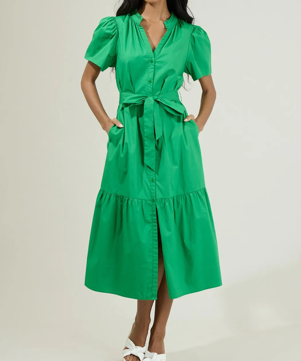 Beatrice Button Down Dress - Kelly Green