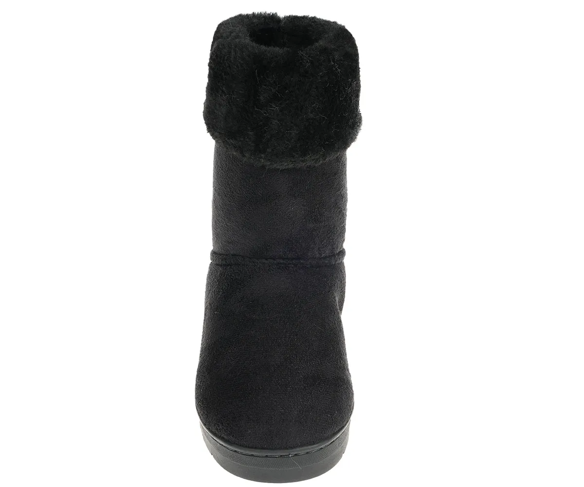 bebe Girl's Winter Boots Fur Boot Cuffs Sherpa Lined Shearling Microsuede Boots - Warm Boots For Girls, Black/Blush/Tan