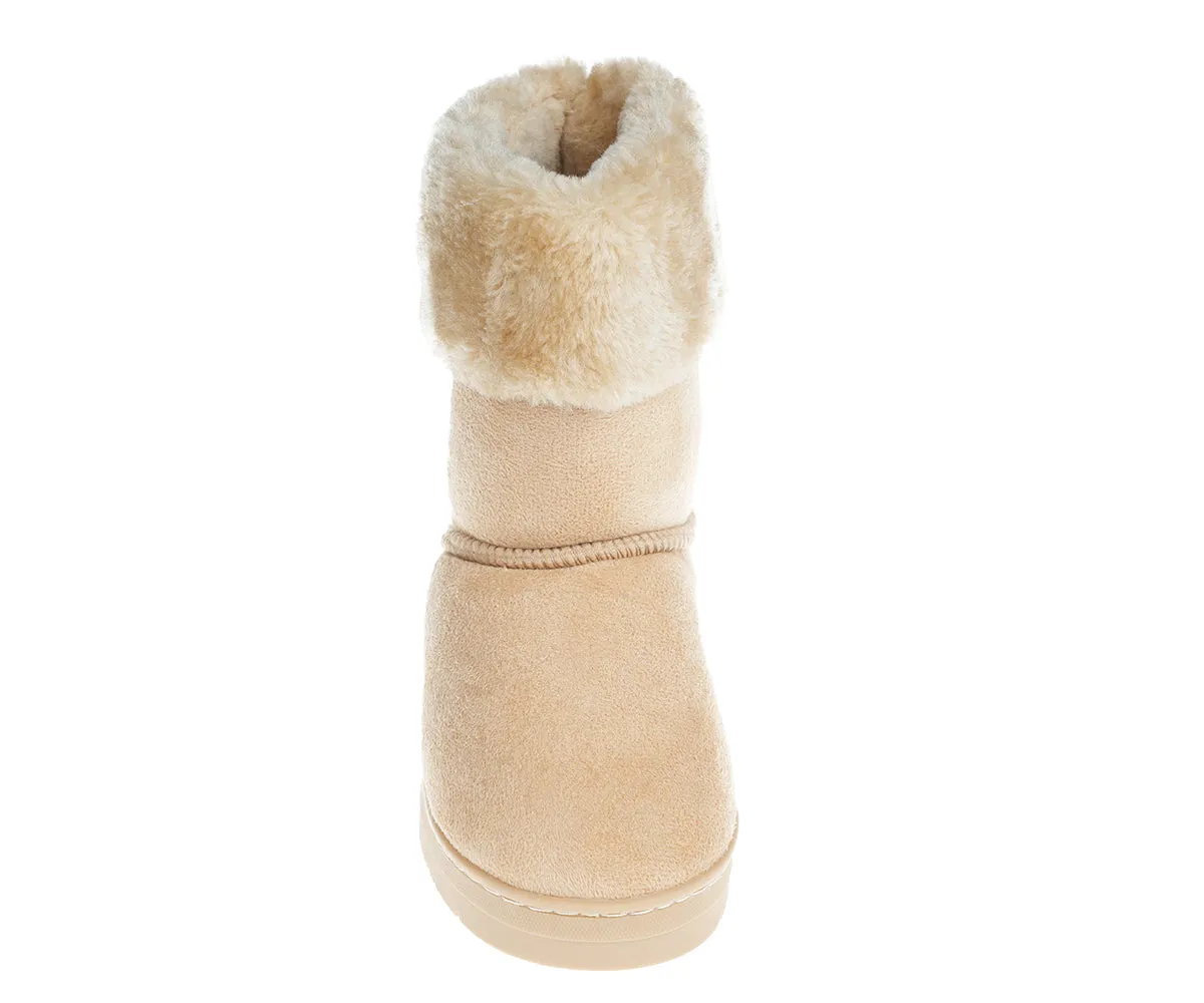 bebe Girl's Winter Boots Fur Boot Cuffs Sherpa Lined Shearling Microsuede Boots - Warm Boots For Girls, Black/Blush/Tan