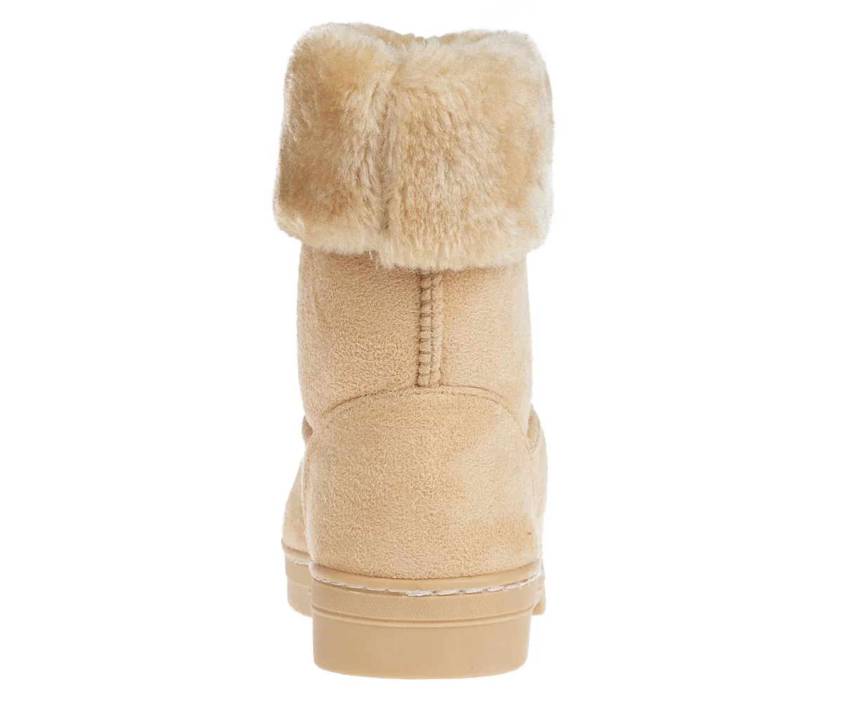 bebe Girl's Winter Boots Fur Boot Cuffs Sherpa Lined Shearling Microsuede Boots - Warm Boots For Girls, Black/Blush/Tan