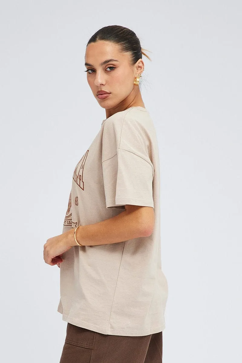 Beige Graphic Tee Short Sleeve