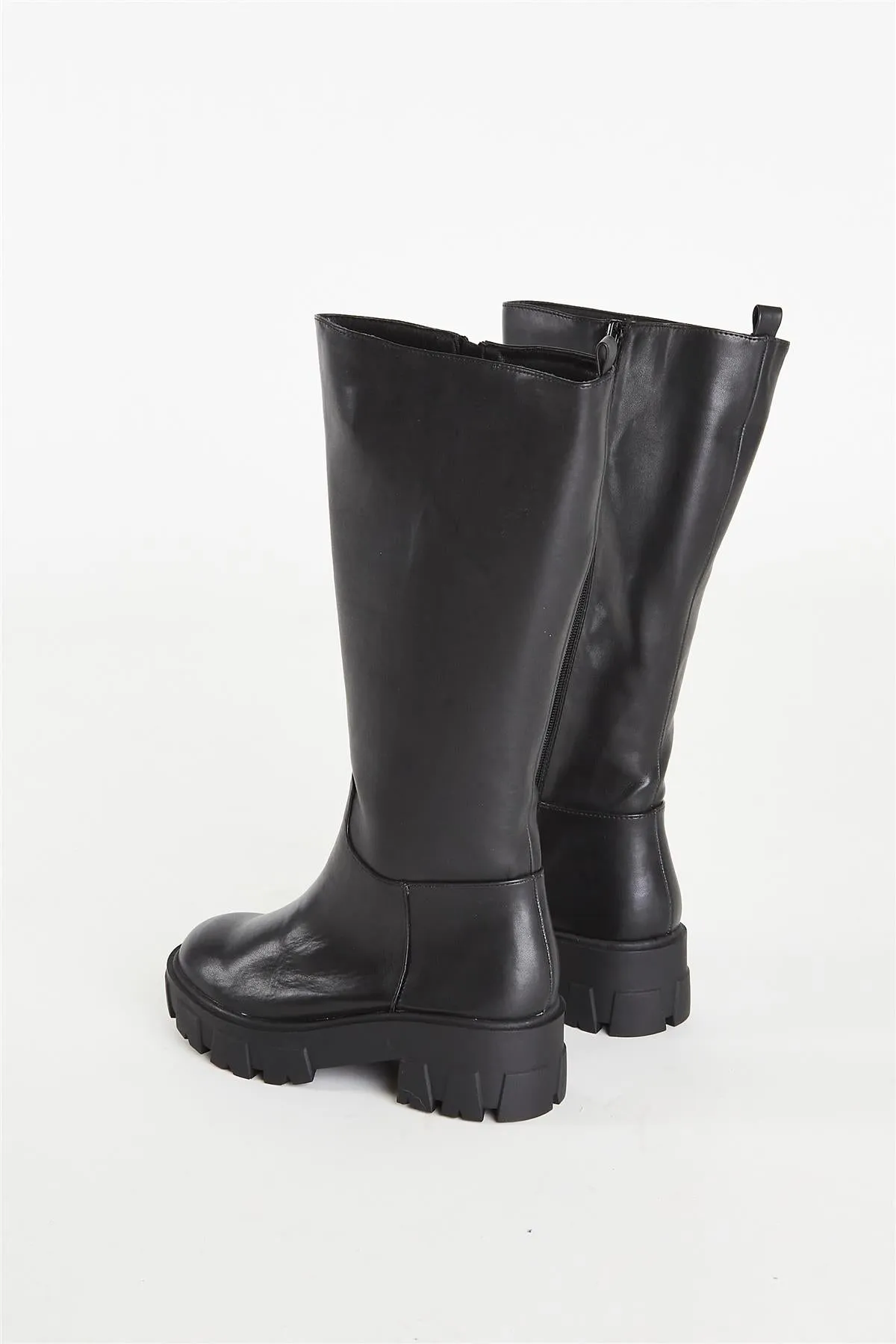 Black Chunky Sole Below Knee-Boot