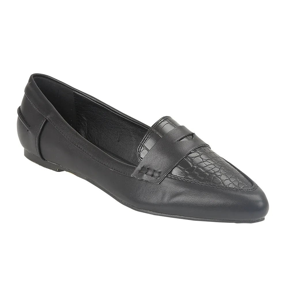 Black Croc Pat Flat Shoes