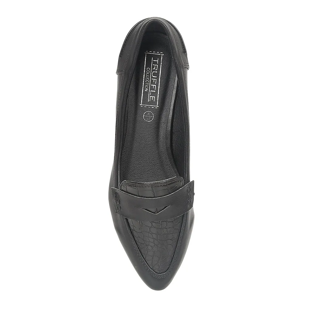 Black Croc Pat Flat Shoes