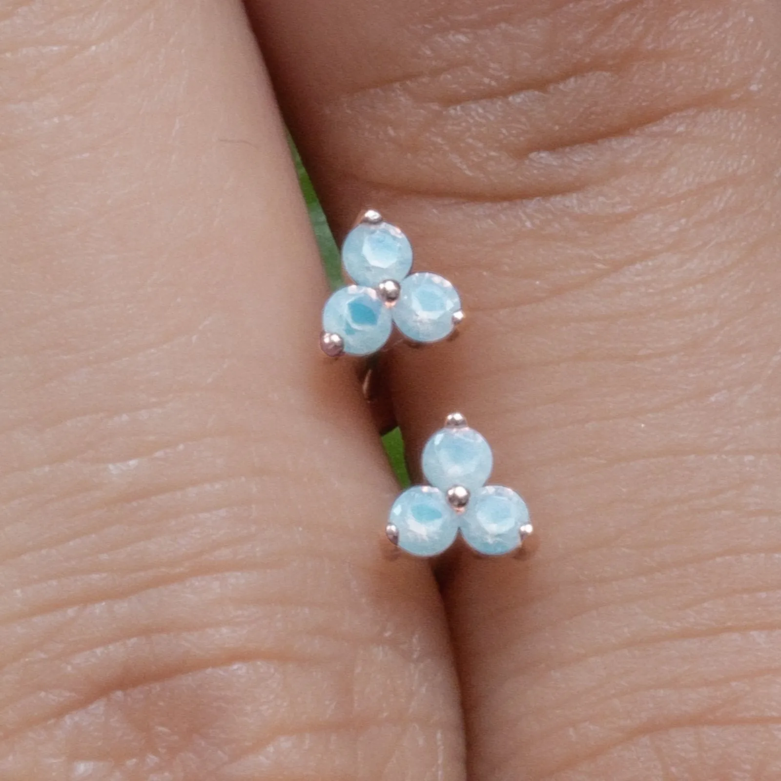 Blue Opal Trinity Cluster Flat Back Stud