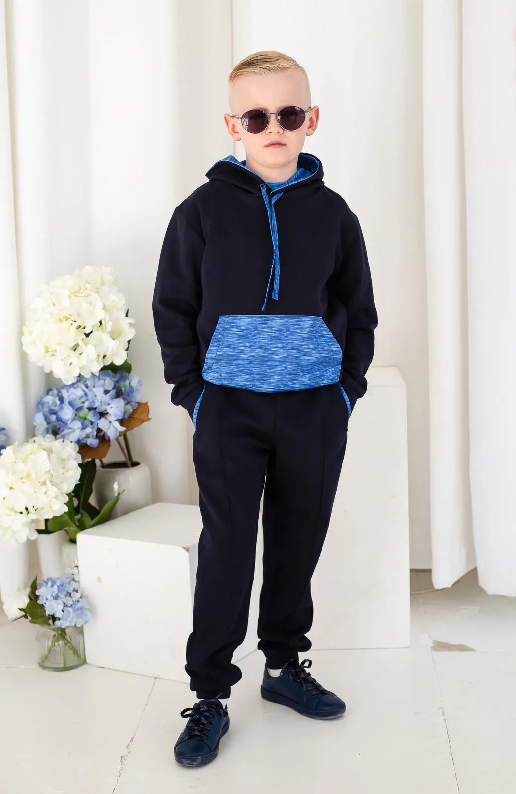 Boys Blue Textured Hooded Tracksuit