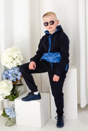 Boys Blue Textured Hooded Tracksuit