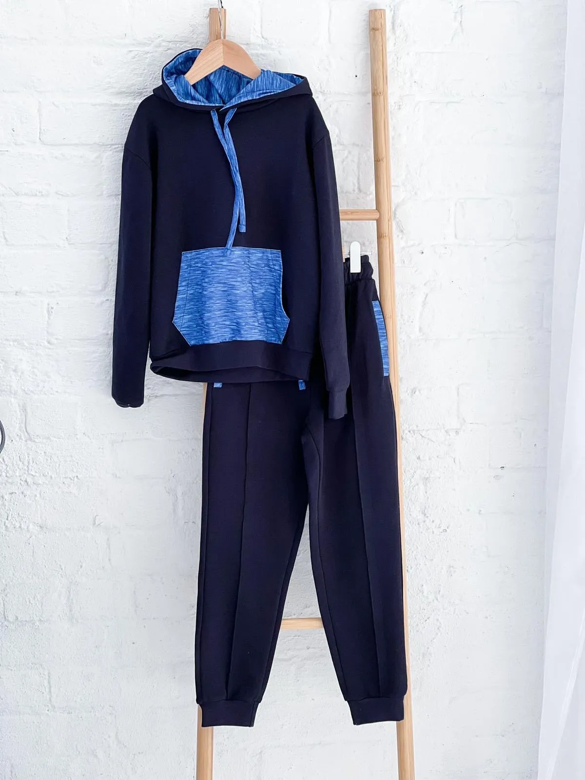 Boys Blue Textured Hooded Tracksuit