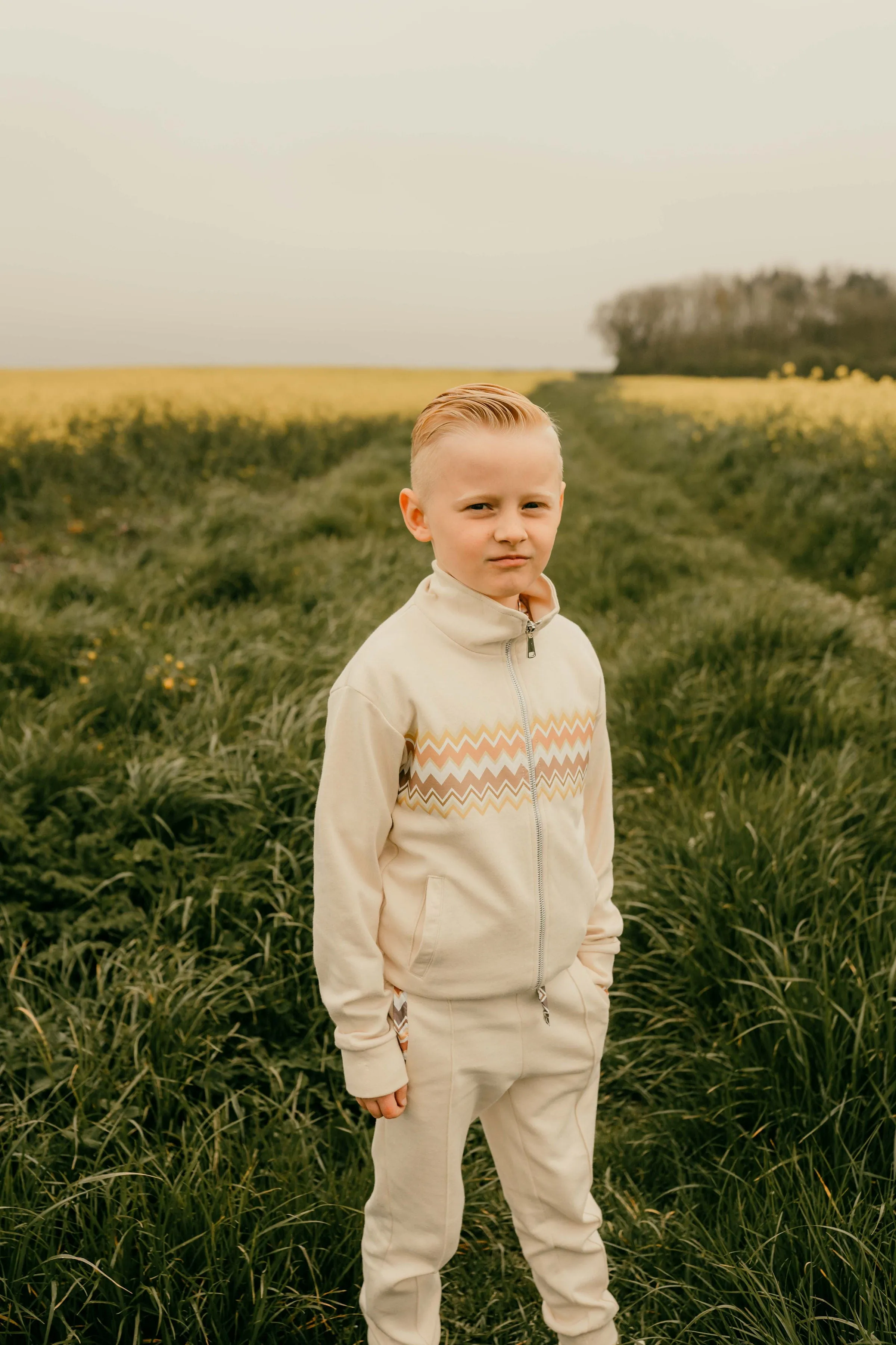 Boys Cream Zig Zag Tracksuit