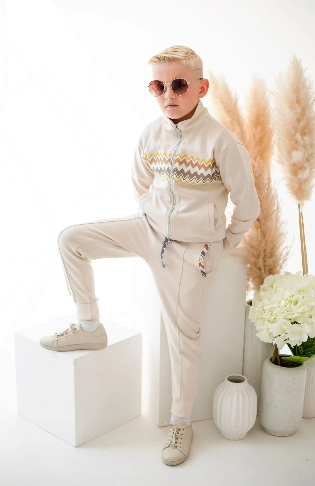 Boys Cream Zig Zag Tracksuit