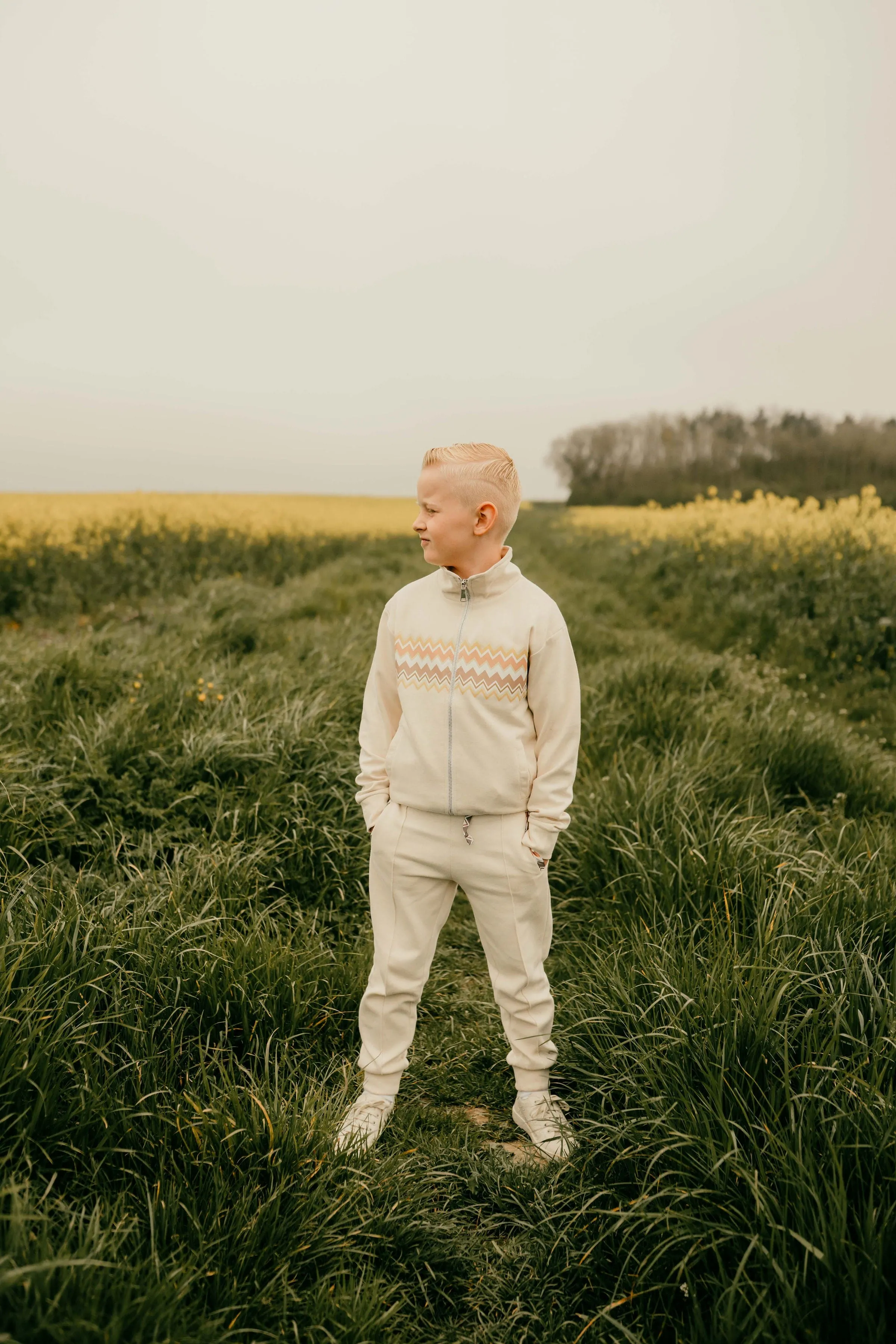 Boys Cream Zig Zag Tracksuit