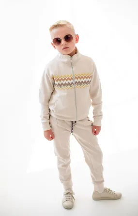 Boys Cream Zig Zag Tracksuit