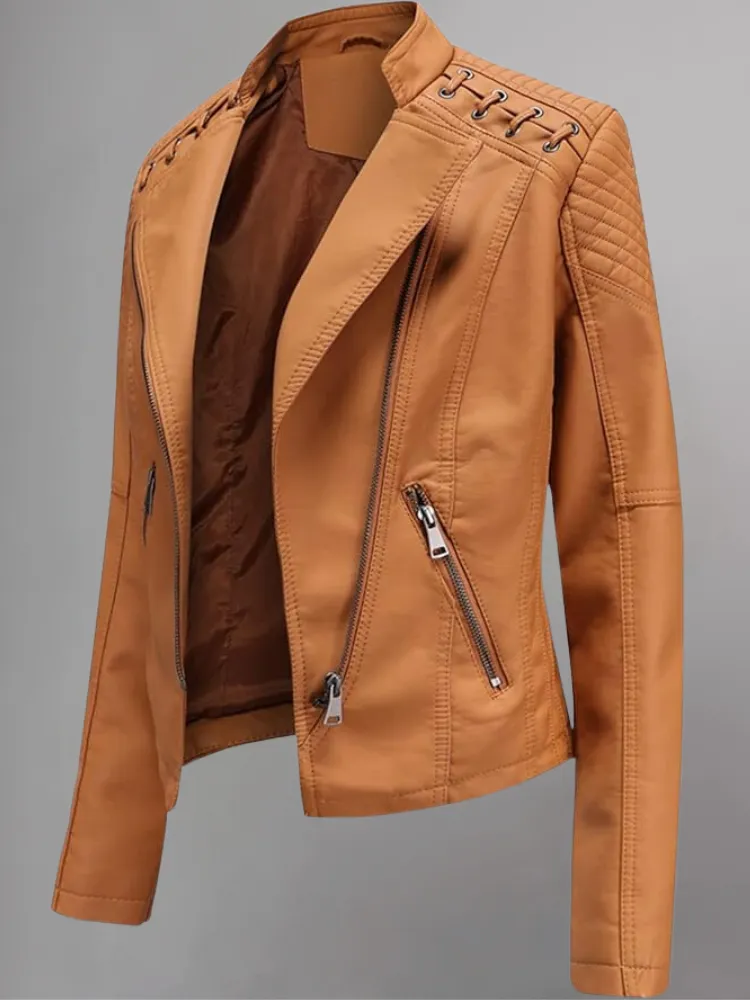 Brown Long-Sleeve Moto Jacket - Women & Plus