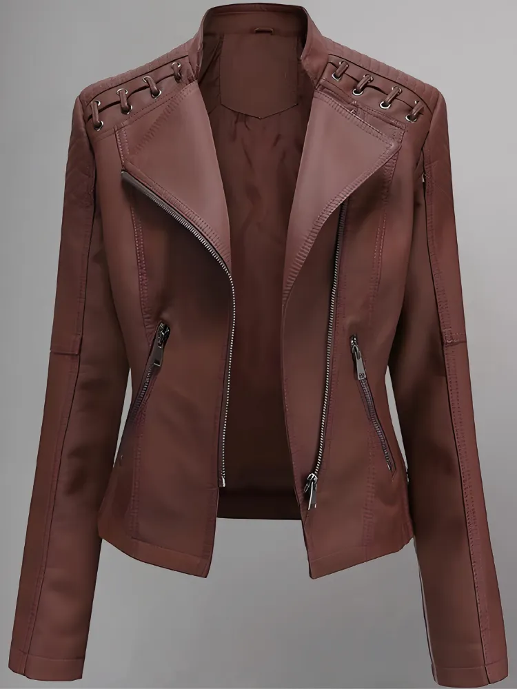 Brown Long-Sleeve Moto Jacket - Women & Plus