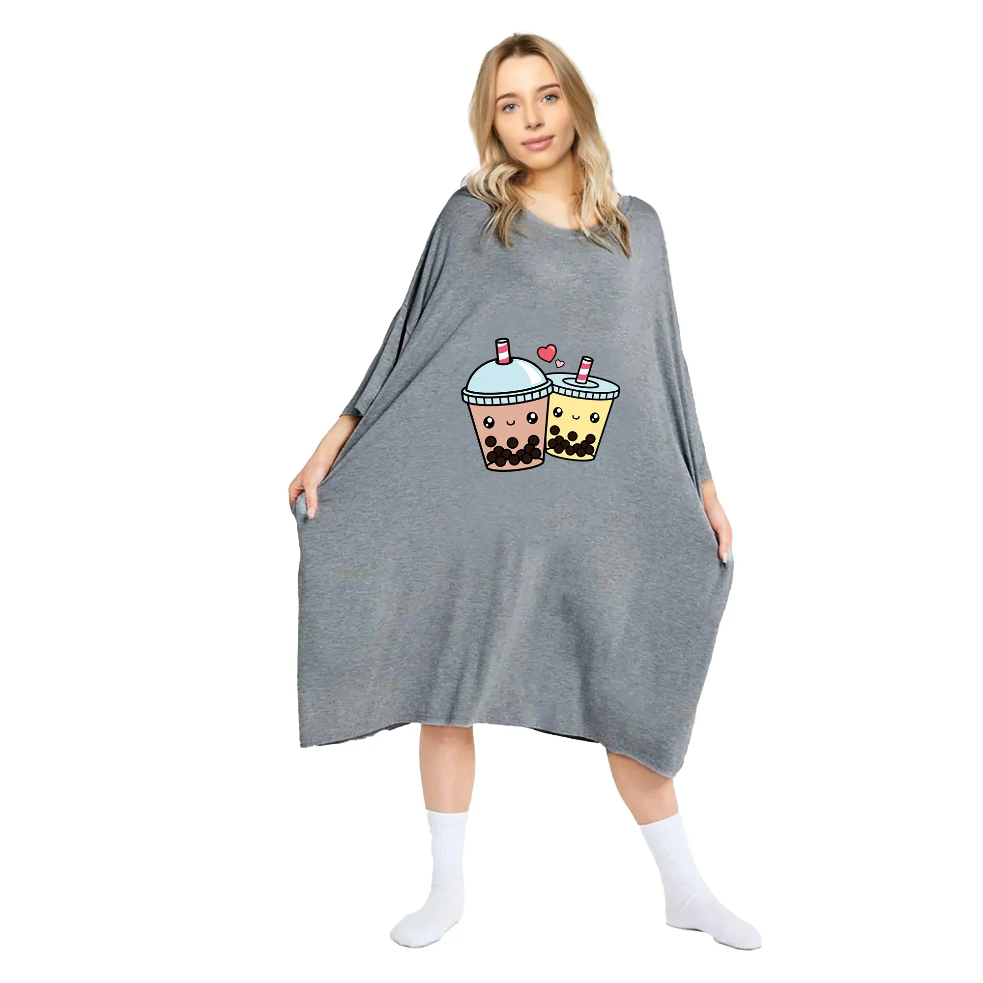 Bubble Tea Bobba Print Oversized Tee