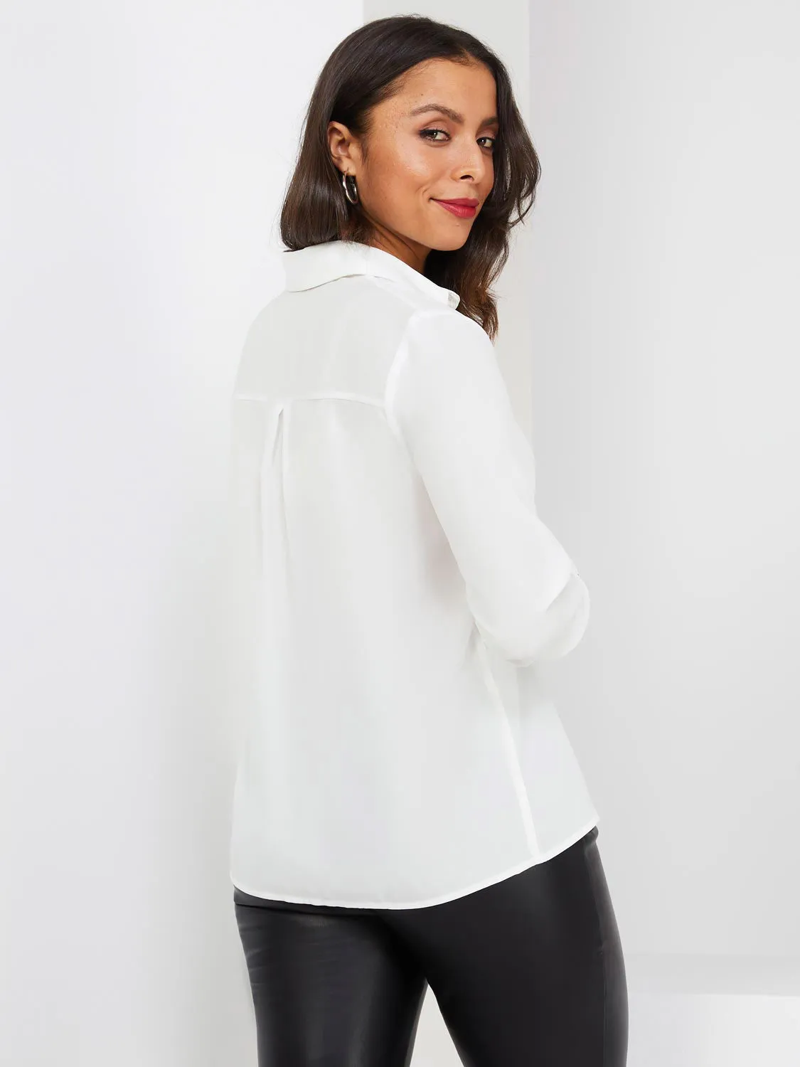 Button-Front Blouse With Contrast Piping