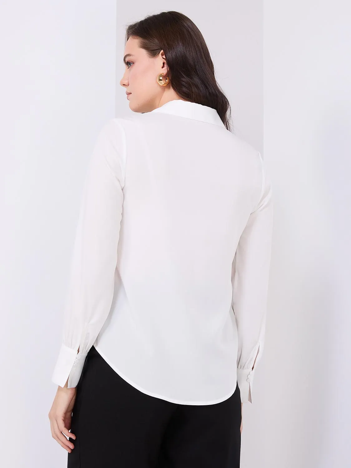 Button-Front Blouse With Ruffle Detail