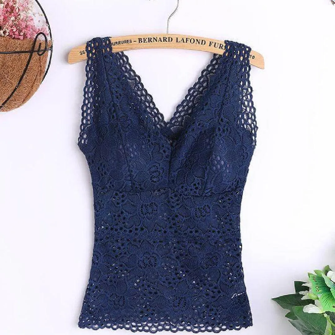 Camisole Bra Lace Tank Top Padded Camisole Push Up Bras Wide Straps Tube Crops Tops