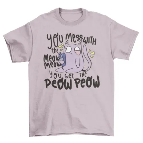 Cartoon cat with gun t-shirt