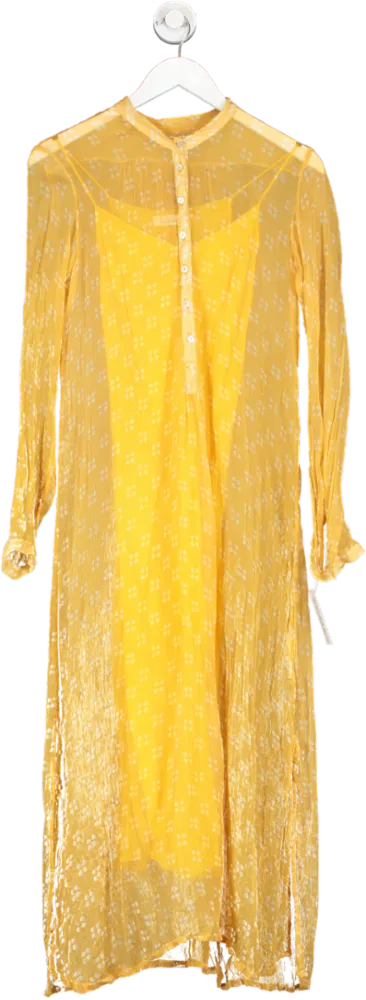 Cloe Cassandro Yellow Silk Sheer Midi Dress With Slip Underdress UK S