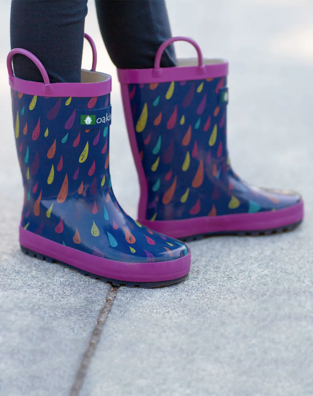 Colorful Raindrops Loop Handle Rubber Rain Boots