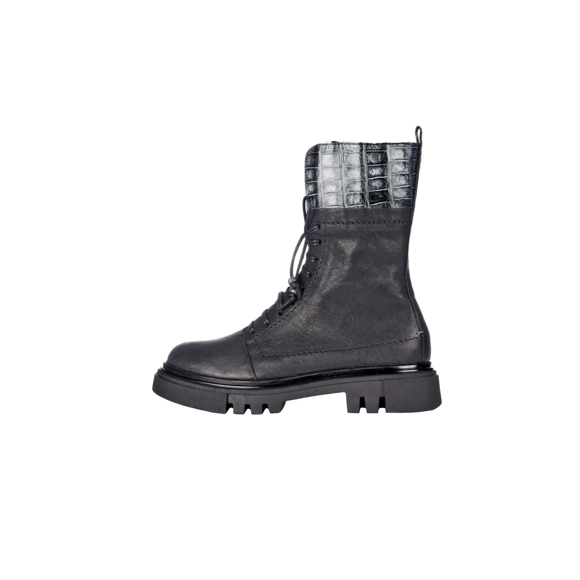 Combat Boot Old Iron Black with Crocodile