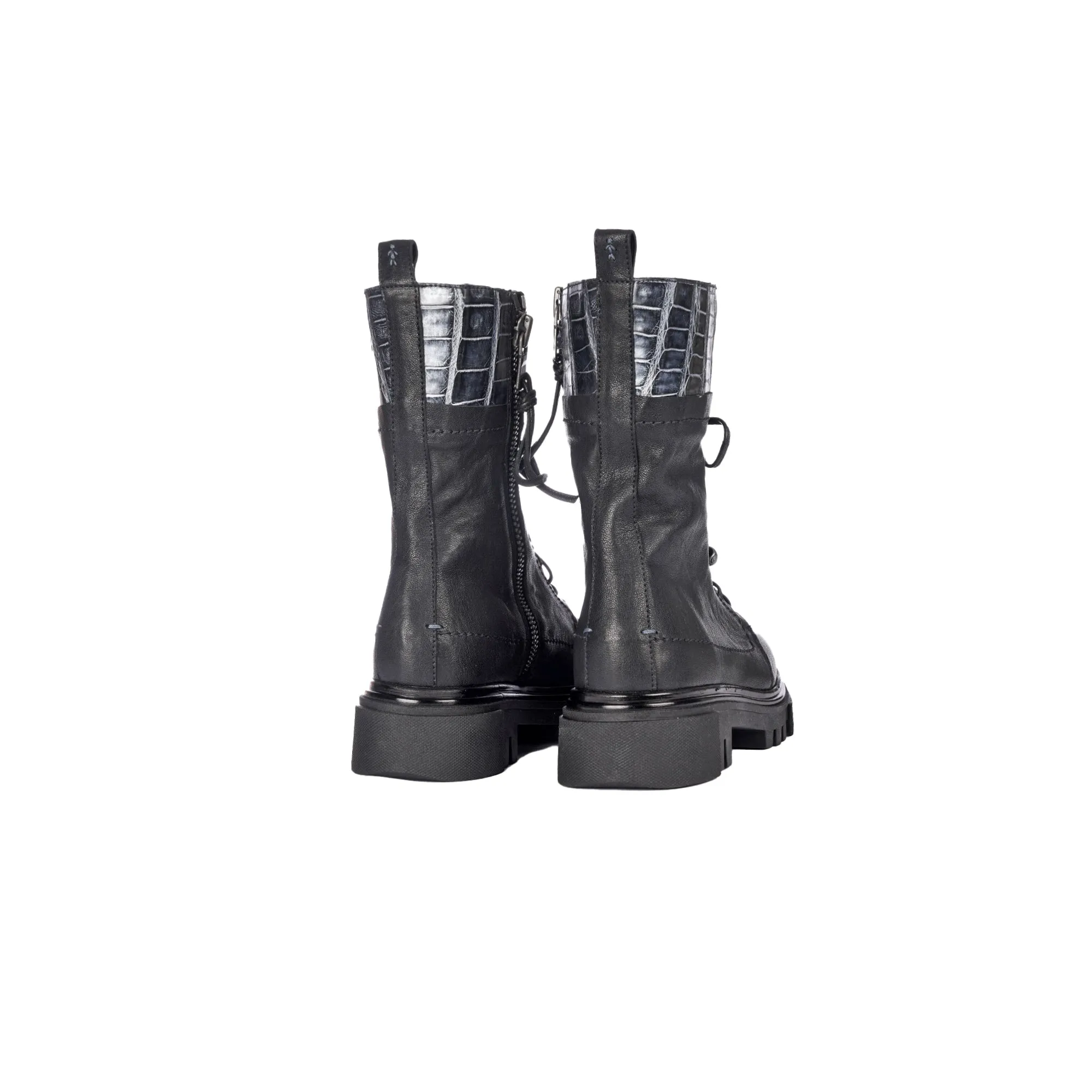 Combat Boot Old Iron Black with Crocodile