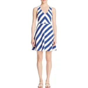 Cooper & Ella Womens Mary Criss-Cross Back Striped Casual Dress, Blue, M