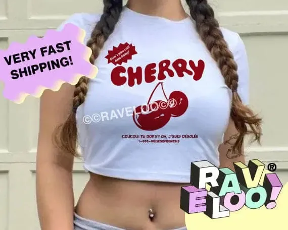 Coucou Cherry Cropped T-Shirt, Retro Cherries Crop Top, crop top, y2k aesthetic, y2k clothes, y2k aesthetic top, collared shirt