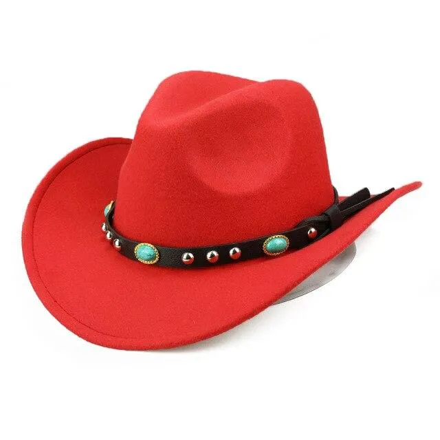 Cowboy Hat with Featured Belt Blue Stone and Black Band