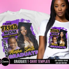 Custom Photo&Name Proud Mom Graduation T-Shirt Class of 2024 Graduation Gift