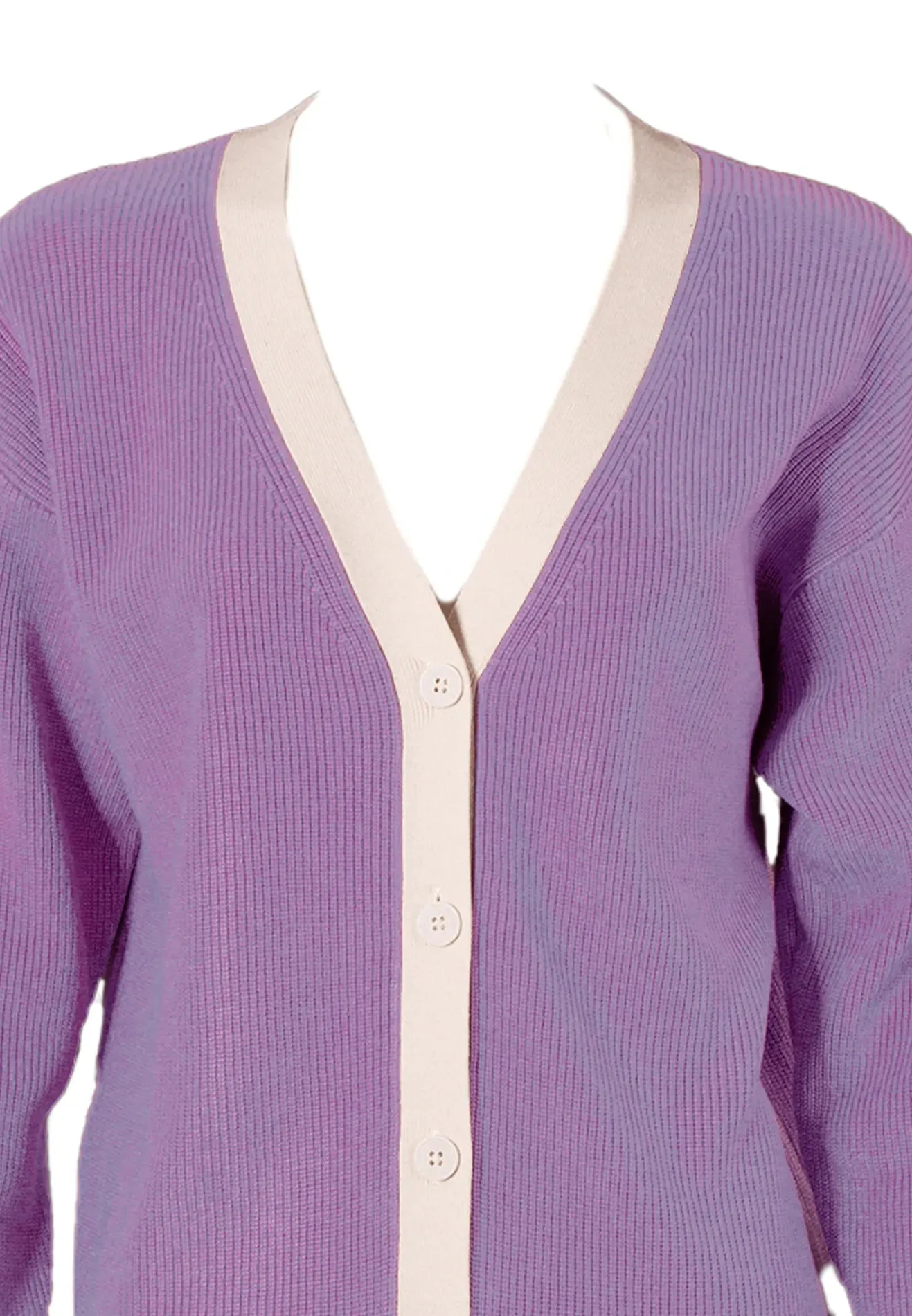 DAISY By VOIR Long Sleeves Color-Contrast Paneled Open Knit Cardigan