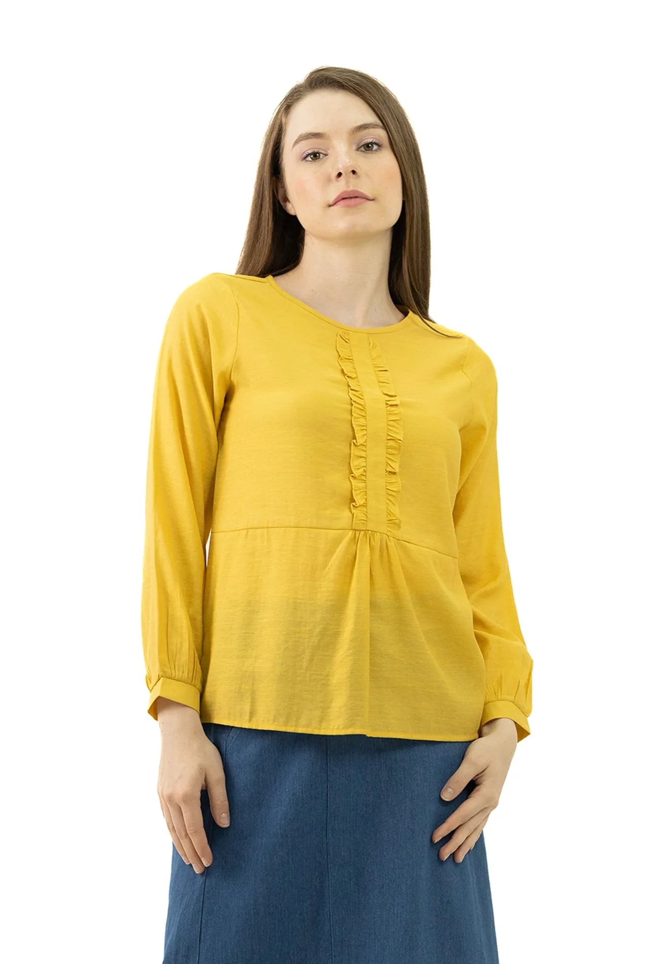 DAISY By VOIR Round Neck Ruffles Trim Blouse