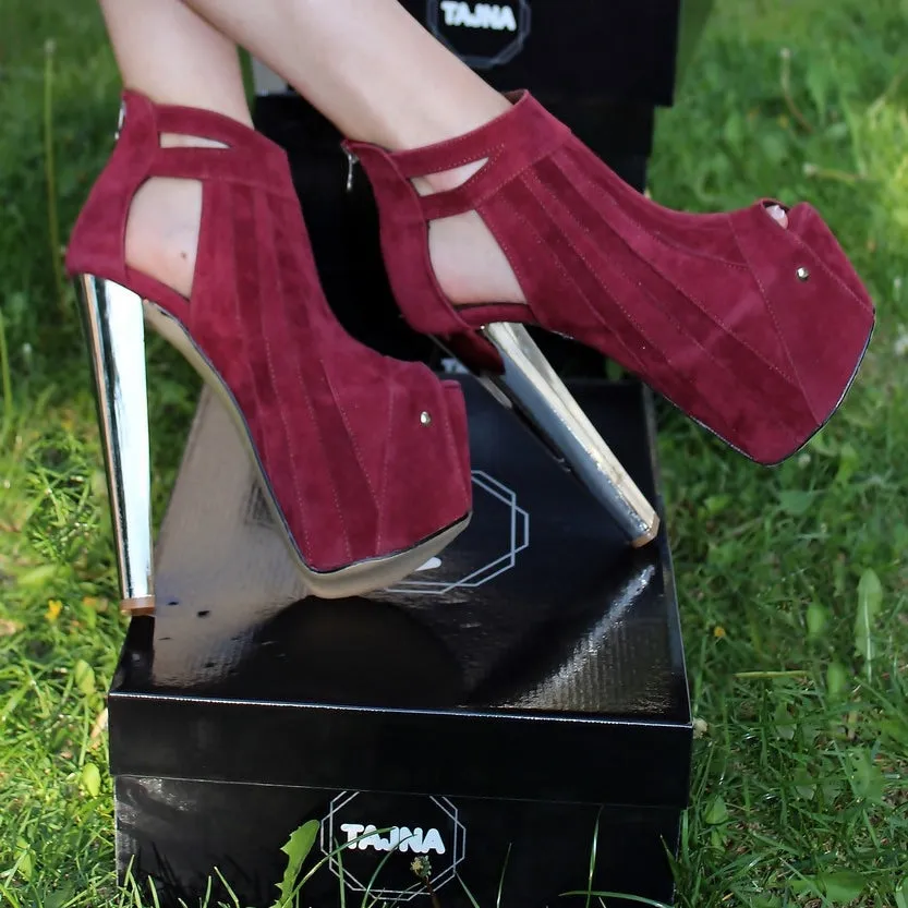 Dark Claret Red Stripe 19-20 cm Ankle Platform Booties