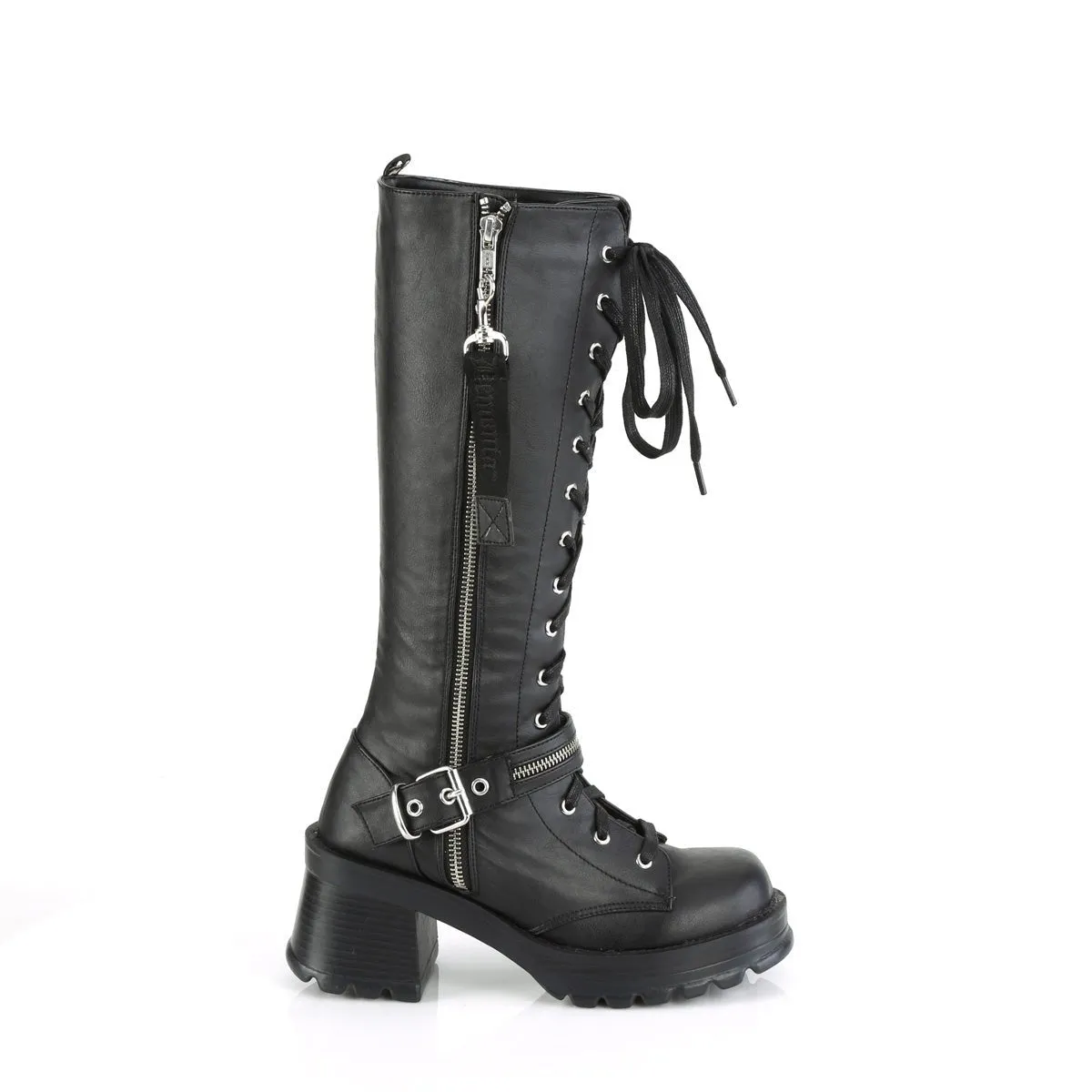 Demonia BRATTY-206 | Black Vegan Leather Knee High Boots