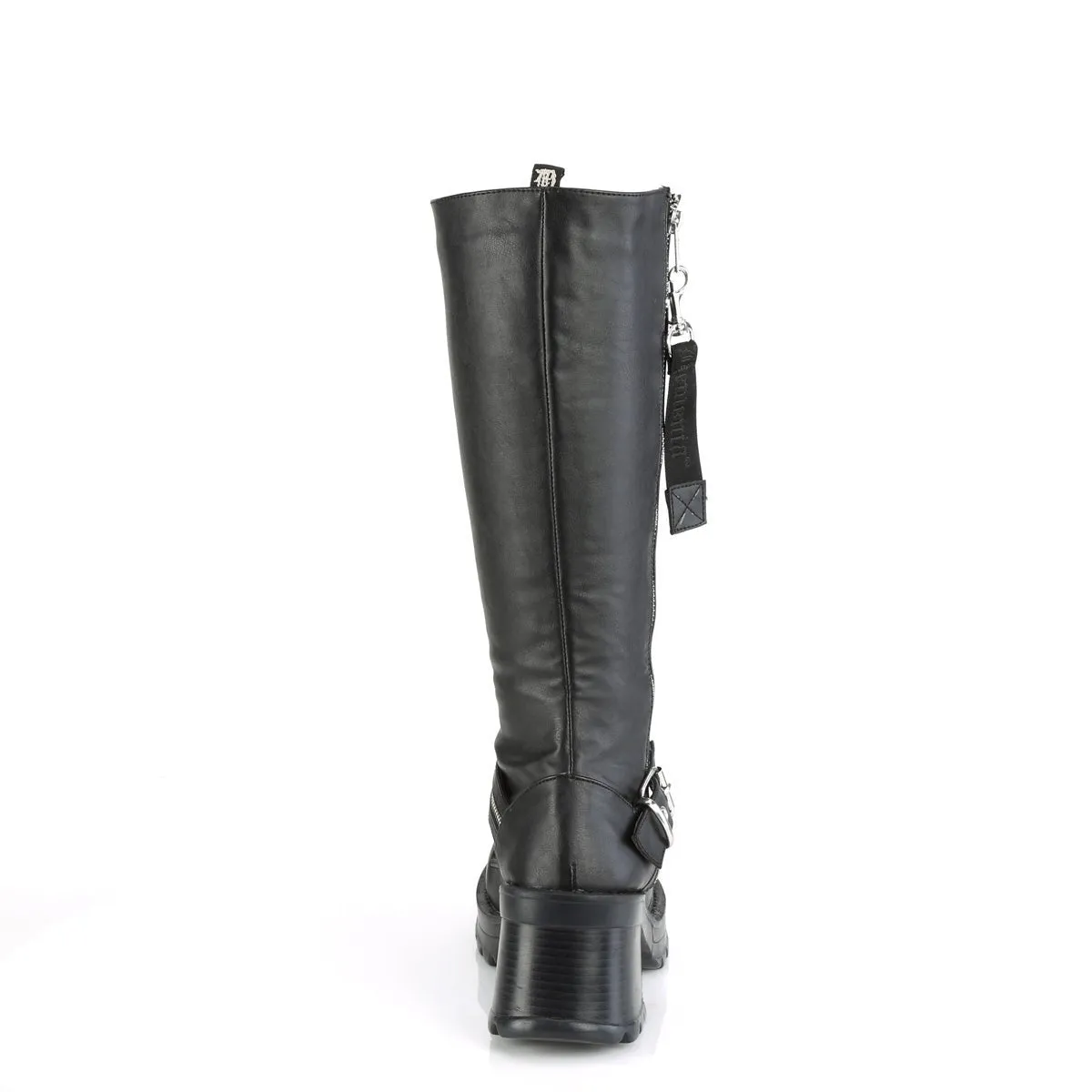 Demonia BRATTY-206 | Black Vegan Leather Knee High Boots