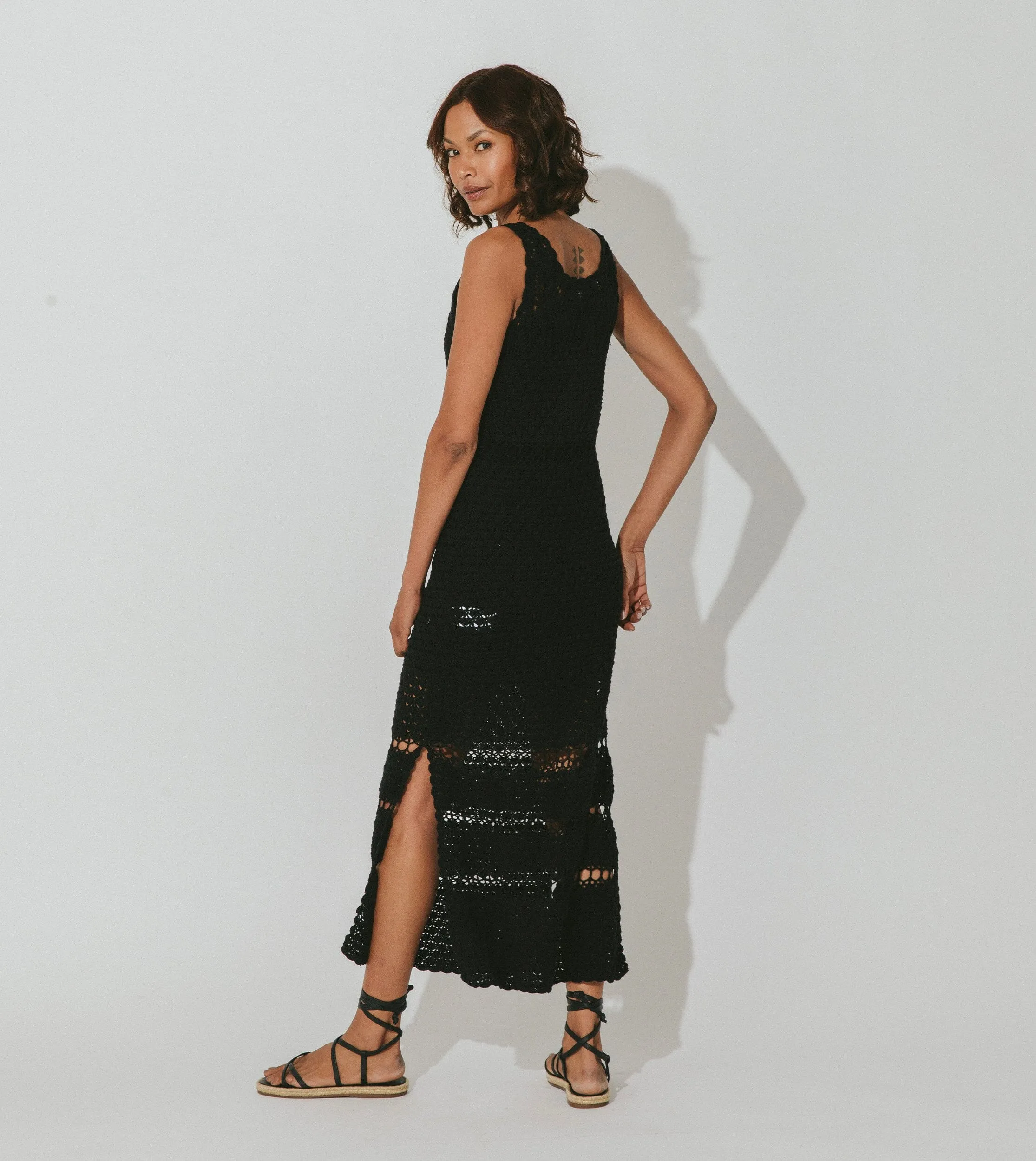 Diah Crochet Midi Dress | Black