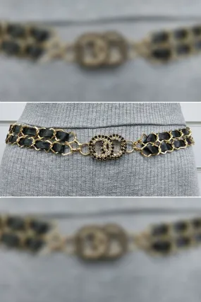 Diamante Buckle Circle Gold Chain Belt