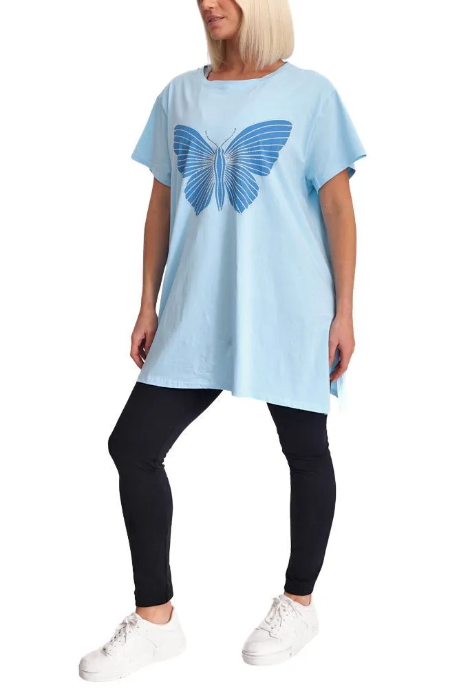 Diamante Butterfly Pattern Cotton Top