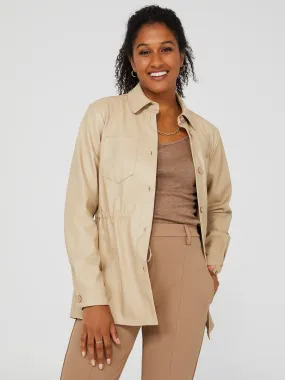 Drawstring Shacket With Front Pockets