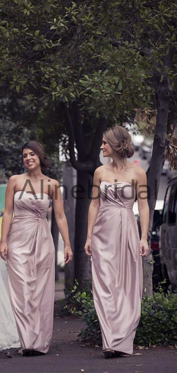 Dusty Pink Pleating Sweetheart Strapless Sheath Bridesmaid Dresses, AB4036